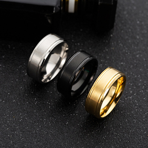  cross-border platform hot-selling stainless steel 8/6mm wide matte double beveled simple men's ring Amazon decoration