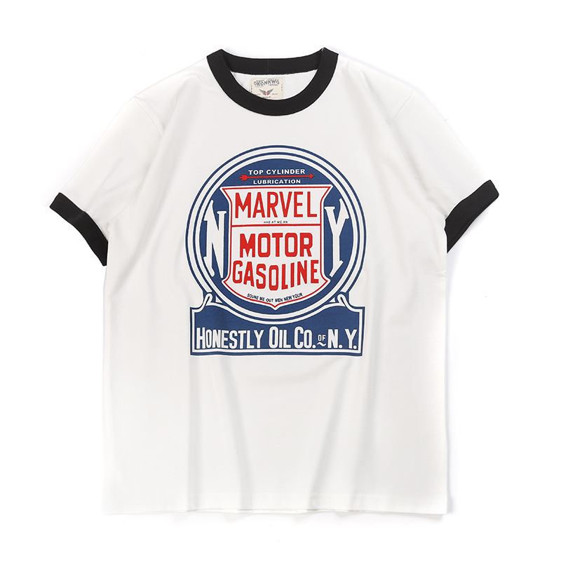 Verano nuevos hombres Camiseta de algodón máquina de impresión europea y americana elemento de coche hilo color a juego camiseta ameikaji