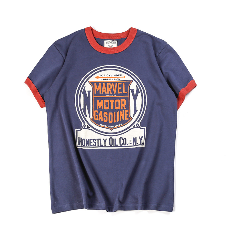 Verano nuevos hombres Camiseta de algodón máquina de impresión europea y americana elemento de coche hilo color a juego camiseta ameikaji