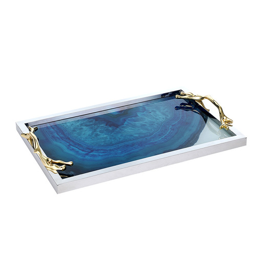 European simple metal glass tray light luxury agate ornaments model room decoration living room coffee table storage ornaments