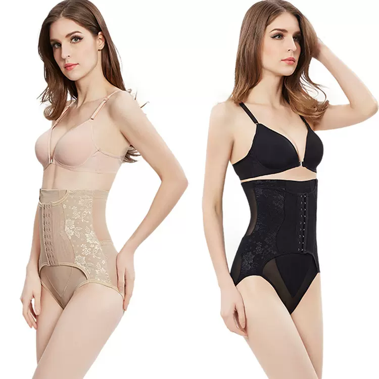 蕾丝塑身美体提臀塑形塑身裤 薄款透气高弹高腰排扣后脱式收腹裤