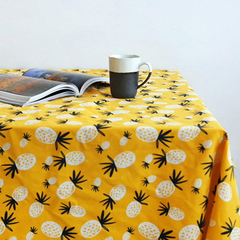 厂家直销新款日韩棉麻布zakka田园亚麻布布料桌布黄菠萝现货批发