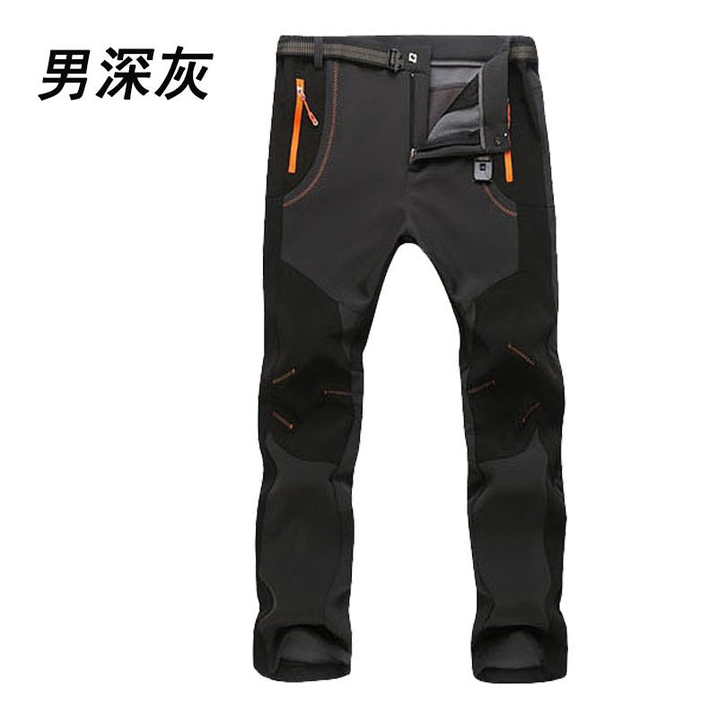 Autumn and Winter Couple Soft Shell Pants Windproof and Waterproof Sports Fleece Pants Outdoor Velvet Warm Breathable Mountaineering Assault Pants for Men