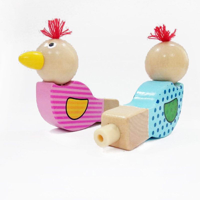 Artesanía de madera creativa dibujos animados pájaro silbato madera bebé música pequeño juguete instrumento musical juguete los niños al por mayor
