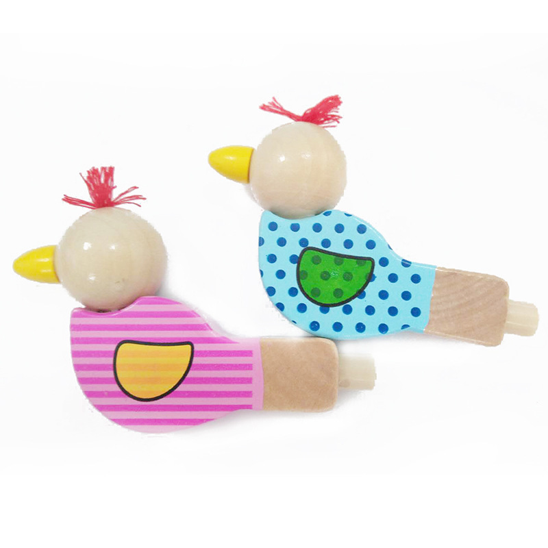Artesanía de madera creativa dibujos animados pájaro silbato madera bebé música pequeño juguete instrumento musical juguete los niños al por mayor