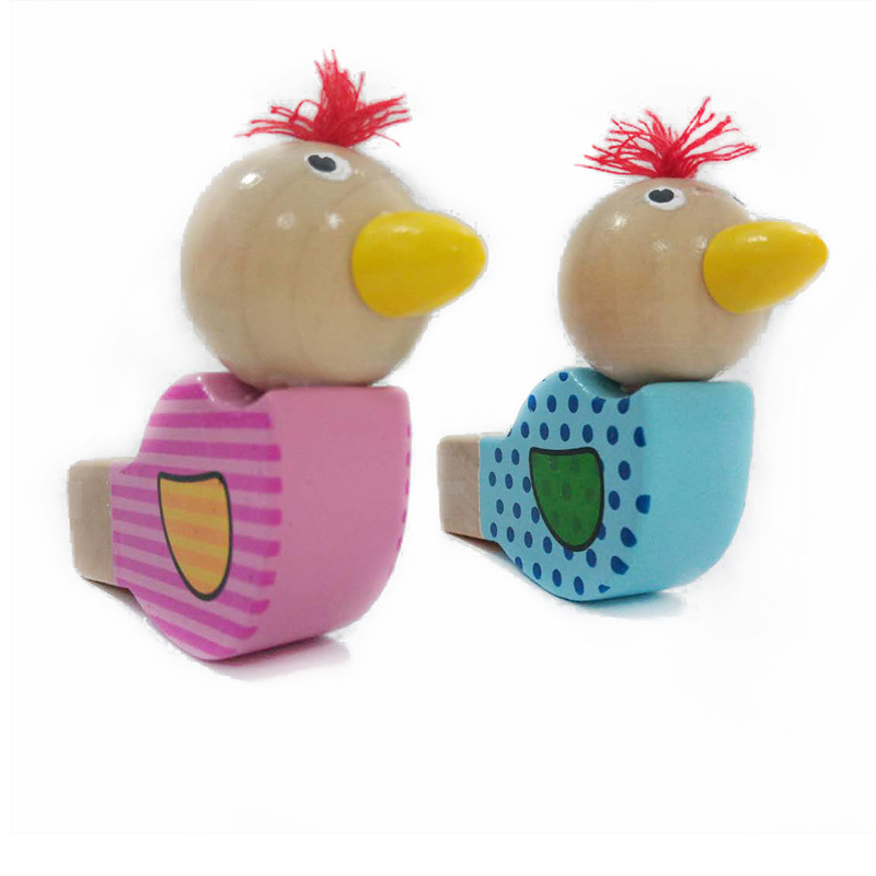 Artesanía de madera creativa dibujos animados pájaro silbato madera bebé música pequeño juguete instrumento musical juguete los niños al por mayor