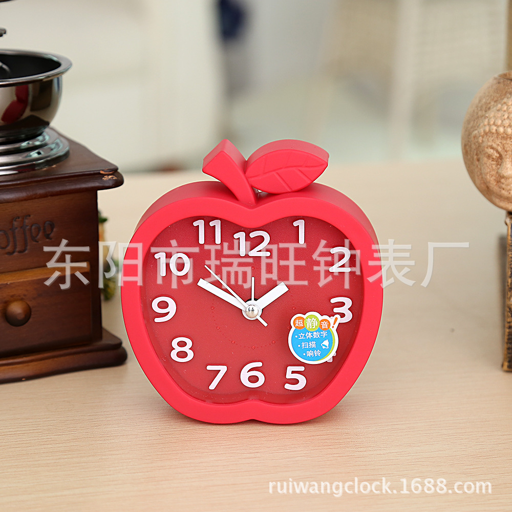 Directo de fábrica creativa Apple pequeño despertador decoración Linda decoración reloj estudiante niños dormitorio salón reloj