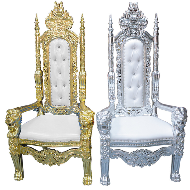 Silla de boda de FRP de hotel silla de vestíbulo de oro de papel de plata silla de decoración de imagen de estudio silla de escultura de espalda alta silla rey
