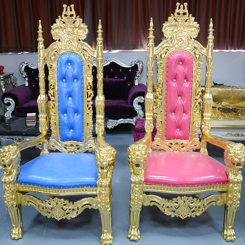 Silla de boda de FRP de hotel silla de vestíbulo de oro de papel de plata silla de decoración de imagen de estudio silla de escultura de espalda alta silla rey