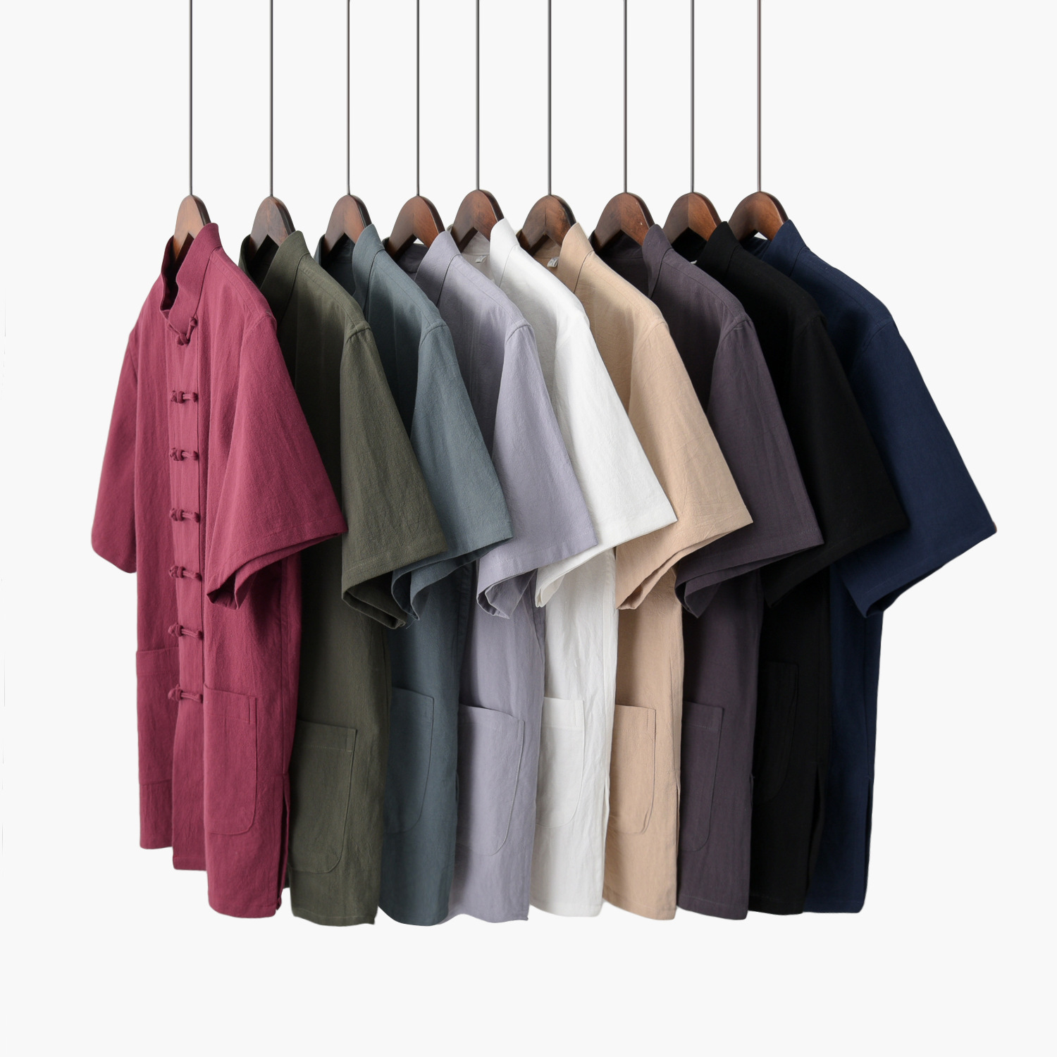 New Summer Thin Cotton and Linen Tang Suit Men's Short-sleeved suit Middle-aged and Elderly Men's Tai Chi Suit Zen Suit Tea Suit