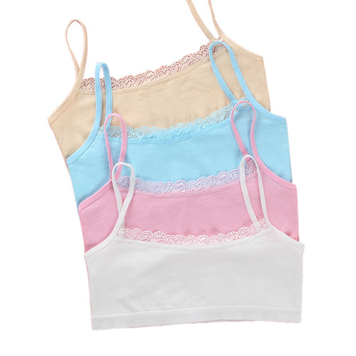 Children's tube top development period lace solid color bra underwear vest breathable half-body wrap chest student pure cotton suspender belt