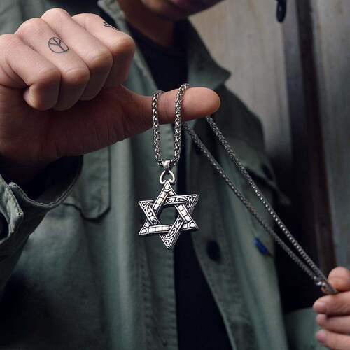 Military-style Retro Six-Pointed Star Necklace | Stainless Steel | Trendy Hip-Hop Streetwear Accessory | Korean-Style Fashion for Men & Women