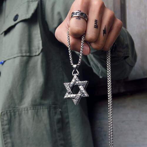 Military-style Retro Six-Pointed Star Necklace | Stainless Steel | Trendy Hip-Hop Streetwear Accessory | Korean-Style Fashion for Men & Women