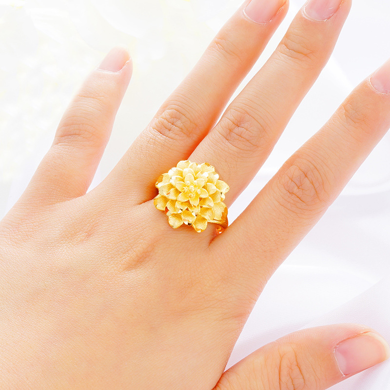 Vietnam terciopelo arena Oro Grande flor abierta anillo de las mujeres latón plateado 24K oro romántico multi-capa pétalo boda anillo de las mujeres