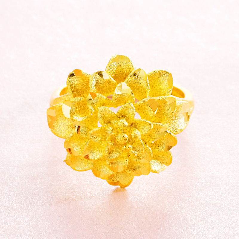 Vietnam terciopelo arena Oro Grande flor abierta anillo de las mujeres latón plateado 24K oro romántico multi-capa pétalo boda anillo de las mujeres