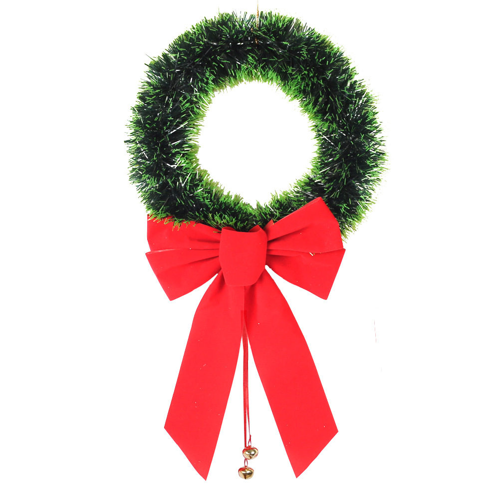 Straight New with Large Bow and Bell Green Vine Ring Christmas Wreath_voghion.com