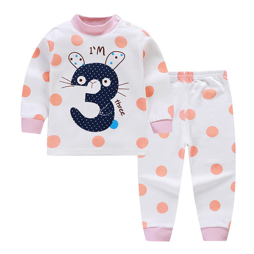 Children's pure cotton innerwear set 2024 new arrival for boys and girls, autumn top and bottom set, baby and infant sleepwear and home wear, wholesale