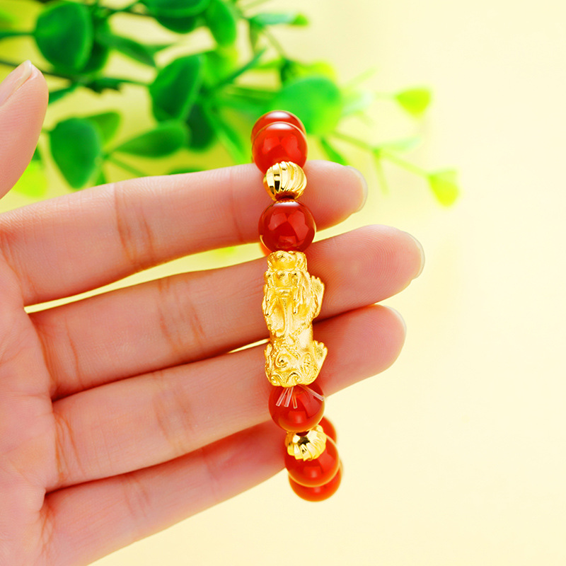 Pulsera Pixiu de Oro Vietnamita de Imitación al por Mayor, Pulsera de Ágata Roja de Oro Duro 3D de Imitación para Mujer image 4