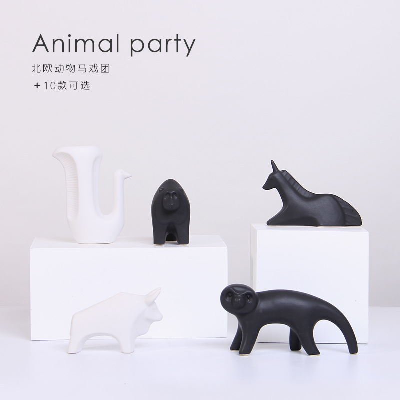 Creativo nórdico cerámica pequeños adornos salón hogar creativo pequeño animal artesanía escritorio decoraciones al por mayor