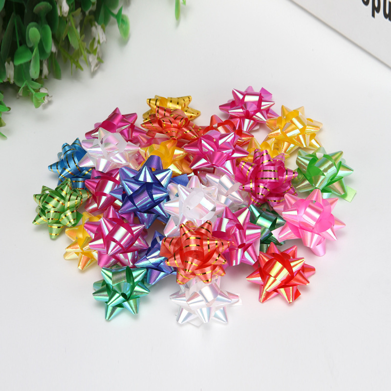 1,75 pulgadas colorido Iris Navidad estrella flor boda coche cabeza coche logo vestido de caja de regalo decoración auto-adhesivo flor cinta