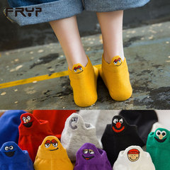 Summer expression embroidered men's and women's boat socks wholesale, smiley face cotton heel, couple socks, low-top short socks