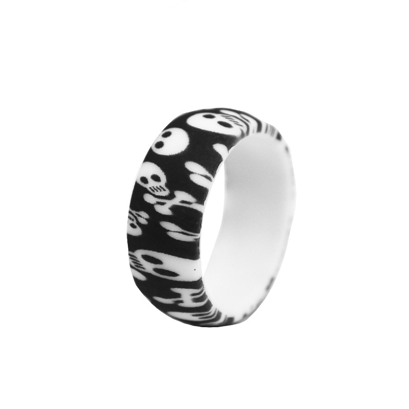 New 8.7mm wide cool hip hop skull pattern European and American men's silicone sports ring gift DIY