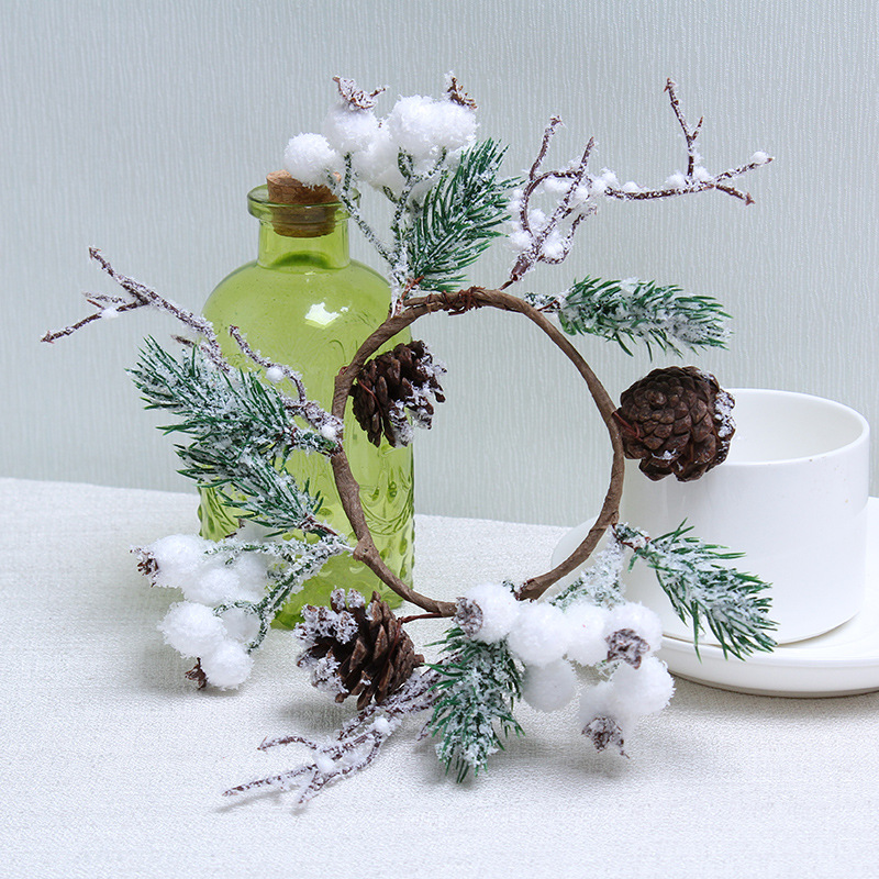 Guirnalda navideña de piñas, decoración para puertas y ventanas, suministros de PVC, frutos rojos, guirnalda pequeña, anillo de enredadera, colgante, adornos pequeños para árbol de Navidad