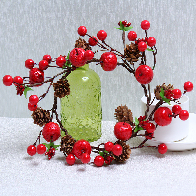 Guirnalda navideña de piñas, decoración para puertas y ventanas, suministros de PVC, frutos rojos, guirnalda pequeña, anillo de enredadera, colgante, adornos pequeños para árbol de Navidad