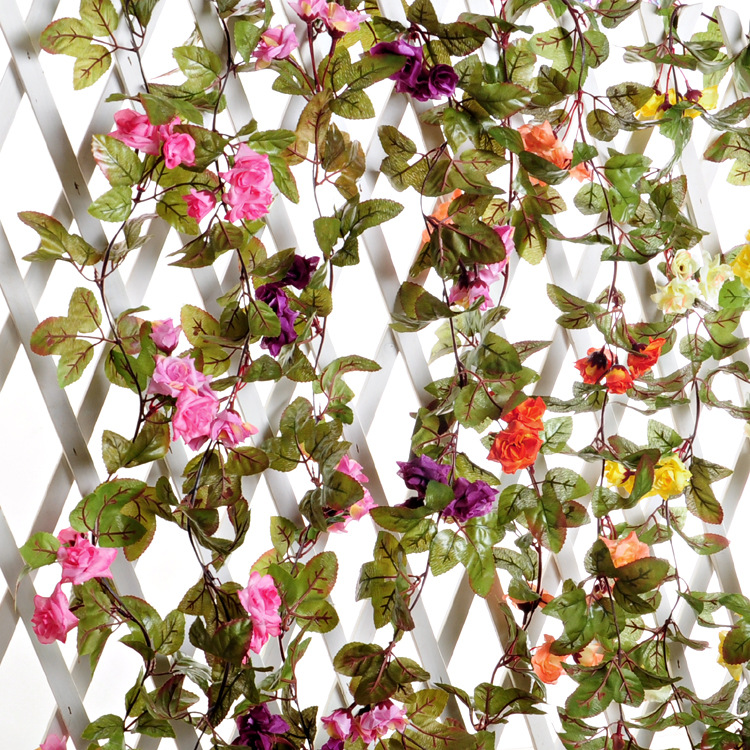 Flor artificial Rosa ratán flor colgante de pared flor artificial ratán techo flor tira flor Vid flor decorativa Flor de seda flor artificial Vid
