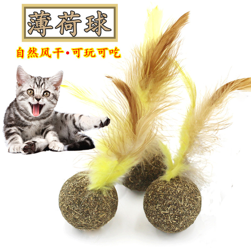 Bolas de menta para gatos 3,2 cm plumas interactivas para gatos juguetes bolas de pelo para vomitar hierba para gatos suministros palillos de dientes