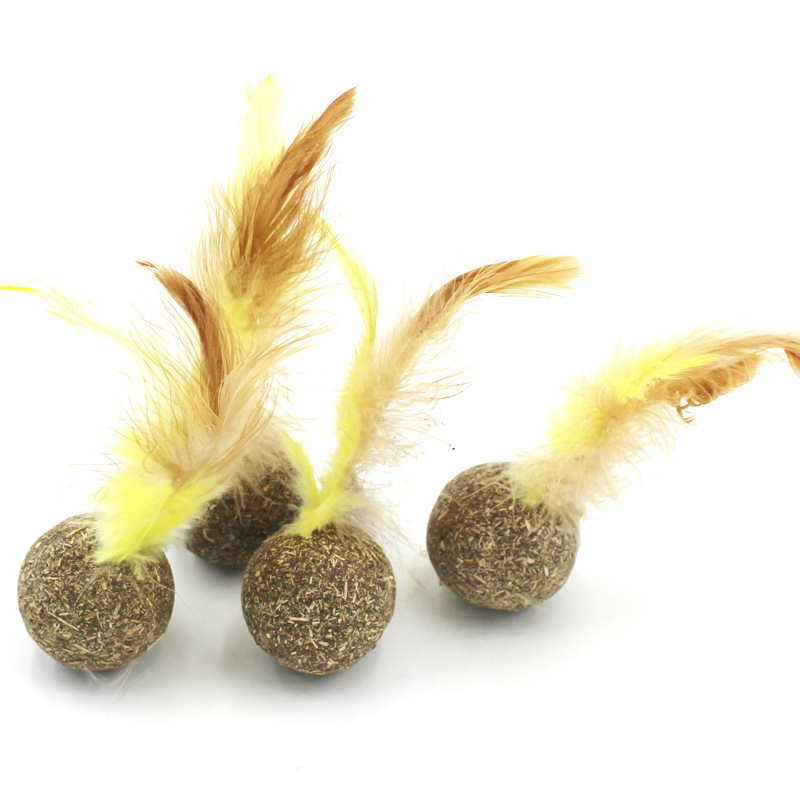 Bolas de menta para gatos 3,2 cm plumas interactivas para gatos juguetes bolas de pelo para vomitar hierba para gatos suministros palillos de dientes