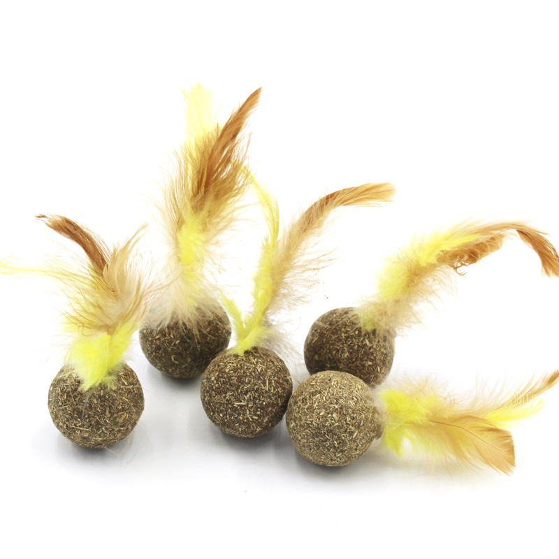 Bolas de menta para gatos 3,2 cm plumas interactivas para gatos juguetes bolas de pelo para vomitar hierba para gatos suministros palillos de dientes
