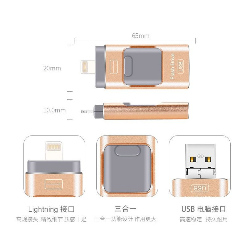 Aplicable a la computadora del teléfono móvil Apple Android unidad flash USB de tres propósitos unidad flash USB creativa de alta velocidad ipadmini contenedor de expansión OTG