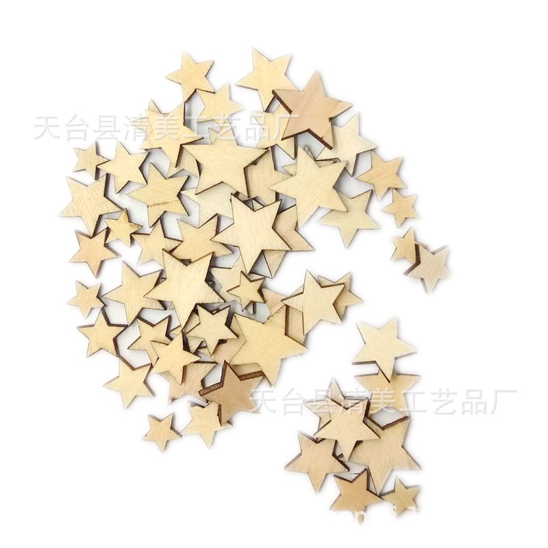 Balla de madera de cinco puntas tamaño de botón sin agujero mezclado 50/100/200 piezas en un paquete de madera