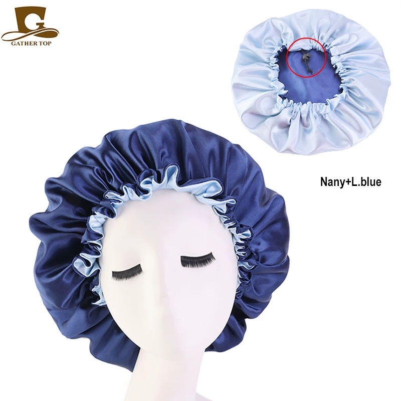 Double‑layer color‑block sleeping cap, adjustable buckle, reversible night/chemotherapy hair care hat, 36 cm