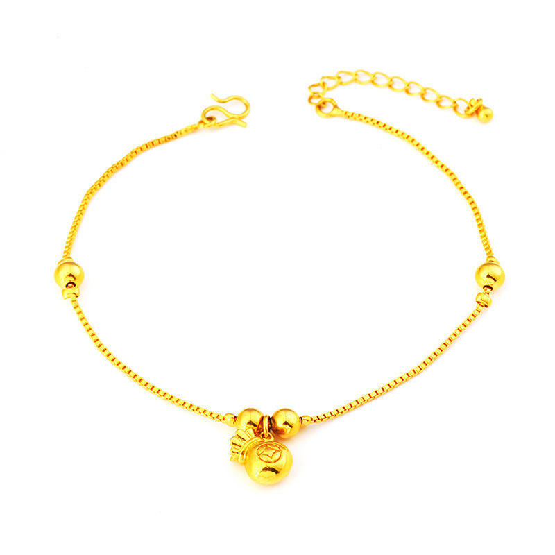 Venta al por mayor estilo coreano campana suerte bolsa chapado en oro tobillera mujer trébol Vietnam arena oro tobillera playa chica tobillera
