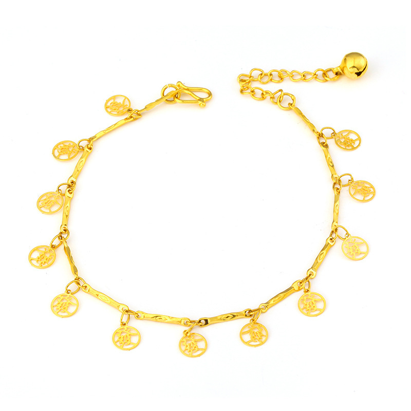 Venta al por mayor estilo coreano campana suerte bolsa chapado en oro tobillera mujer trébol Vietnam arena oro tobillera playa chica tobillera