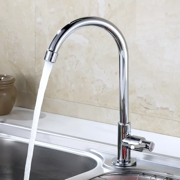 Taoguo Alloy Copper Core Round Vertical Large Curved Kitchen Basin Single Cold Gooseneck Faucet Water Purifier 4 Points Faucet