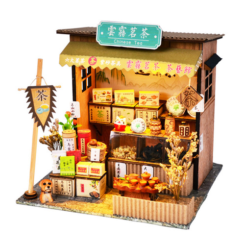 Creative Chinese-style Japanese-style diy cabin wooden hand-assembled street scene theater DIY ornaments retro food and toy model