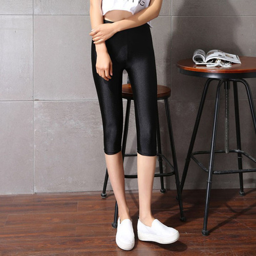 Summer Sheer Ice Silk Slim 7/8 Length Leggings with Shine High-Waisted Plus Size Super Stretchy Slimming Ankle Pants Elastic Leggings