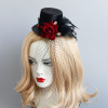 Gothic Punk retro red rose feather mesh sexy exhibition small cat hat performance walking head jewelry FJ-219