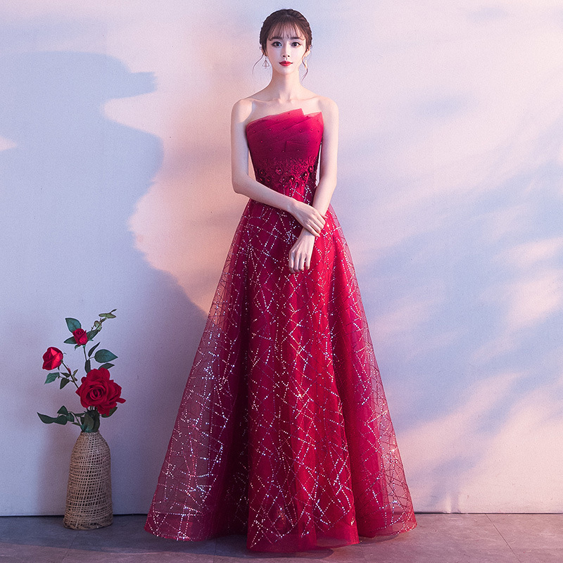 Bride's Toast Dress 2026 New Spring Red Sexy Strapless Slimming Wedding Dress Modern Long Evening Gown