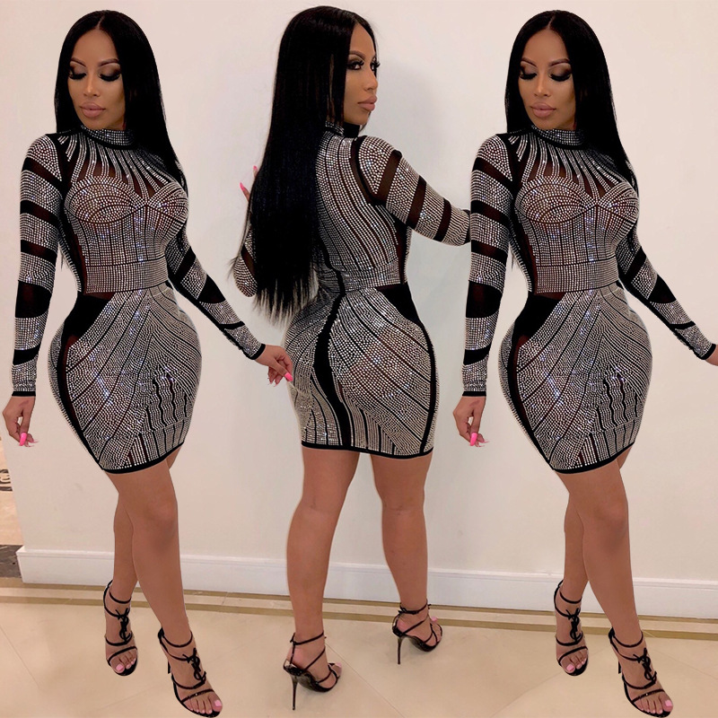 Cross-border WISH AliExpress Ebay2020 moda europea y americana de las mujeres rhinestone nightclub falda vestido de ropa de mujer HL3201