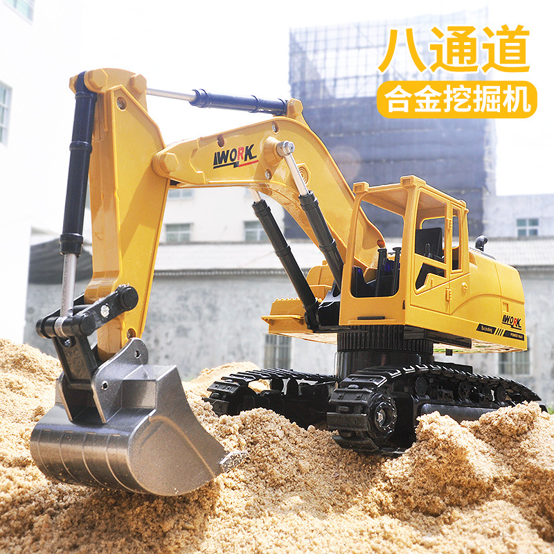 Aohai excavadora de aleación de 8 canales 2,4g excavadora de control remoto inalámbrico para niños de carga eléctrica de control remoto de juguete