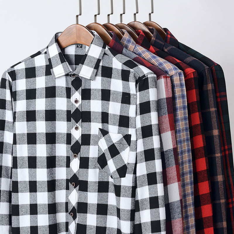 Spring New Men's Brushed Plaid Long-Sleeved Shirt, Cross-Border European and American Amazon Best-Selling Non-Iron Shirt, British Style