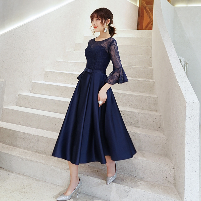 Vestido de Noche para Reunión Anual, Estilo Elegante de Sociedad, Modelo Nuevo 2026, Vestido de Fiesta Azul Marino Entallado.