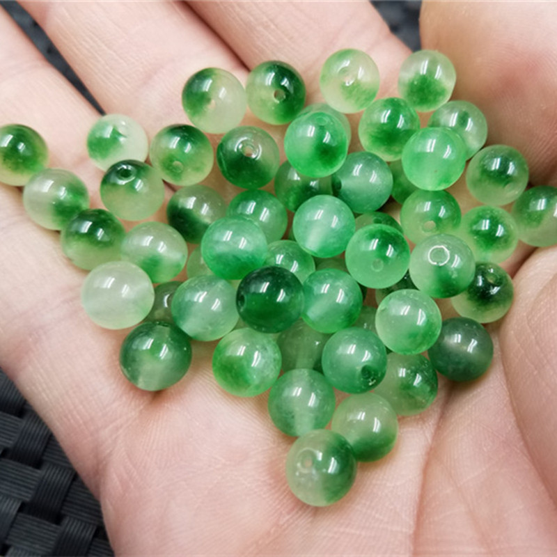 玉石散珠翠玉飘花玉圆珠散珠diy手链项链编织珠饰品散珠手链尾珠
