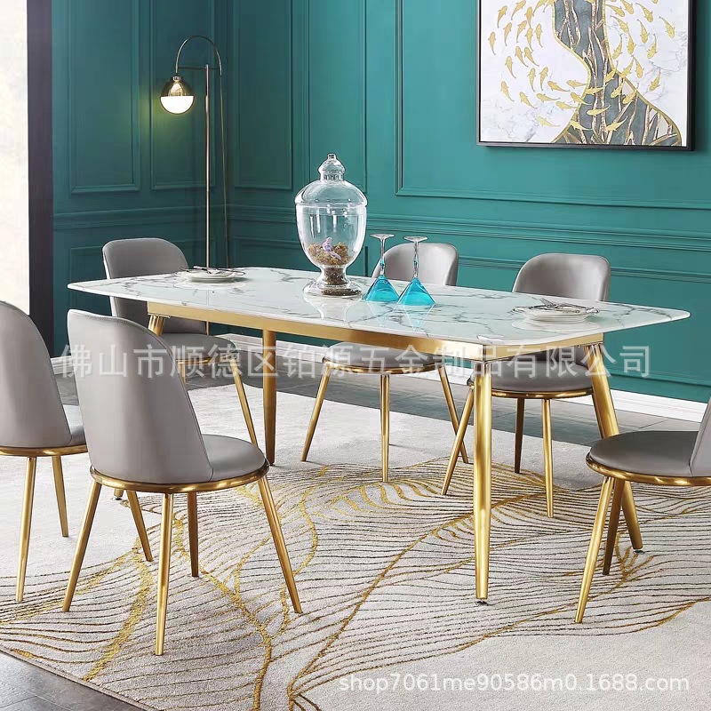 Nordic Marble Internet Celebrity Dining Table Stainless Steel Light Luxury Titanium Table and Chairs Small Apartment Post-Modern Restaurant Square Table