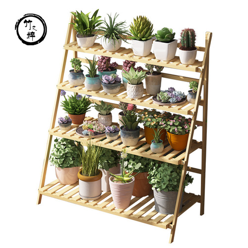 Bamboo bamboo folding flower stand floor-to-ceiling indoor multi-layer flower stand balcony living room succulent plant stand flower pot stand