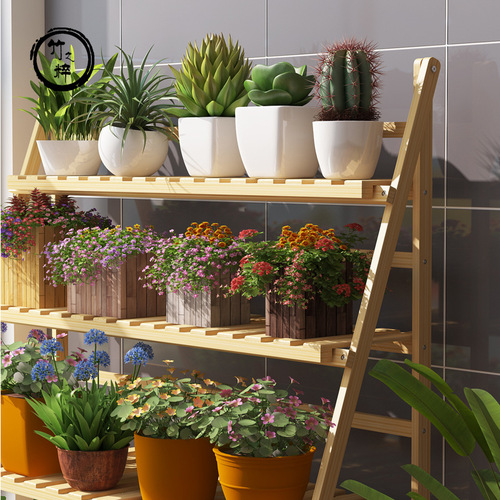 Bamboo bamboo folding flower stand floor-to-ceiling indoor multi-layer flower stand balcony living room succulent plant stand flower pot stand